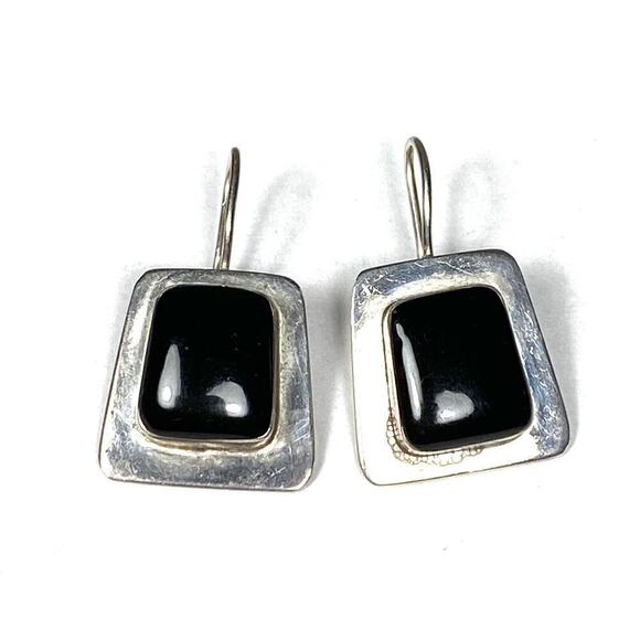 ATI Jewelry - 925 ATI Mexico Earrings Sterling Silver Black Onyx Art Deco Vintage 8.15g